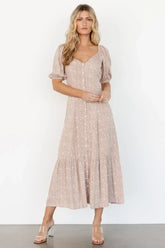 Mathilda Button Maxi Dress | Beige Floral