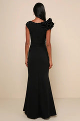 Lucette Black Sleeveless Ruffled Mermaid Maxi Dress