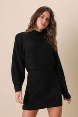Toasty Times Black Long Sleeve Two-Piece Sweater Dress