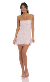 Sequin Ruffle Dress in Pale pale Pink