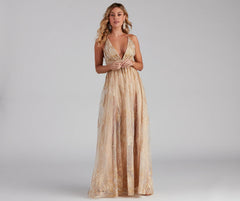 Mona Formal Plunging Glitter Dress