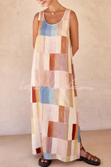 Geometric Print Wide Strap Slit Casual Resort Maxi Dress