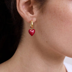 Game Day Heart Drop Earrings - Dark Red