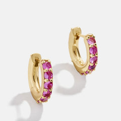 18K Gold Birthstone Huggie Earrings - Ruby