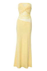 Yellow Twist Sheer Fitted Long Dress