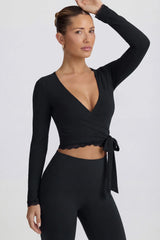 Soft Jersey Wrap Top in Black