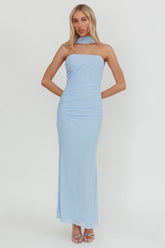 Truth Be Told Reverse Halter Maxi Dress Blue
