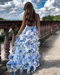 Women’s Ruffled Maxi Dress – Relaxed Fit – Vibrant Floral Print