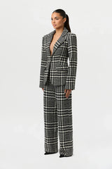 Houndstooth Plaid Wide-Leg Pants