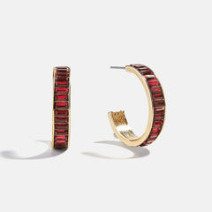 Game Day Baguette Hoop Earrings - Dark Red