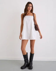 Yoshiko Broderie Trim Mini Dress in White