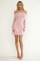 Alivya Off-Shoulder Knit Mini Dress Pink