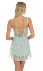Shimmer Sequin Ruffle Dress in Blue