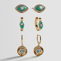 Stay Grounded Evil Eye Earring Set - Gold/Turquoise
