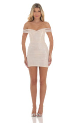 Sequin Corset Dress in Cream