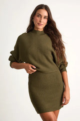 Toasty Times Dark Olive Long Sleeve Two-Piece Sweater Dress