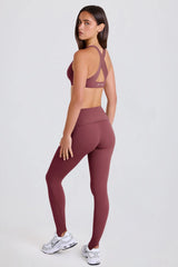 Foldover Mid-Rise Stirrup Leggings in Acai