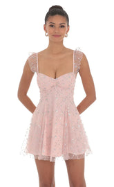 Sequin Glitter Fit and Flare Dress in Pink