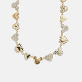 Disney Mickey Mouse Hearts Necklace - Gold/Pavé