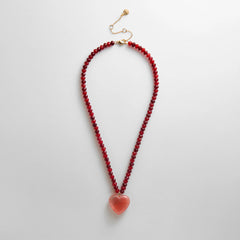 Semi-Precious Heart Necklace - Strawberry/Cherry Quartz