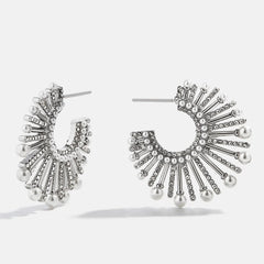 Jordan Sunburst Hoop Earrings - Silver/Pavé