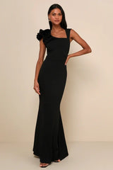 Lucette Black Sleeveless Ruffled Mermaid Maxi Dress