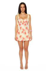 Bambi Yellow and Pink Floral Print Mini Dress