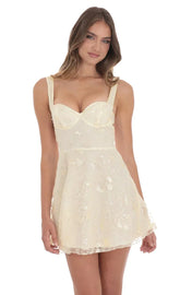 Sequin Embroidered A-Line Dress in Cream