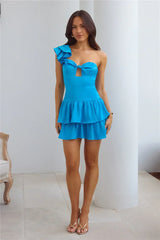Dazzle Me One Shoulder Satin Mini Dress Blue