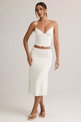 Modal Ruched Mid-Rise Midaxi Skirt in White