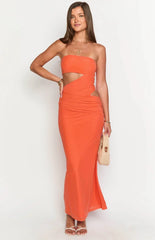 Xela Orange Strapless Maxi Dress