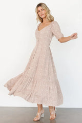 Mathilda Button Maxi Dress | Beige Floral