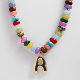 Semi-Precious Bubble Initial Necklace - Multi