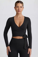 Soft Jersey Wrap Top in Black