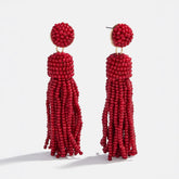 Maren Tassel Statement Earrings - Red