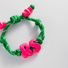 Knotty Enamel Initial Custom Bracelet - Green/Pink Double Letter