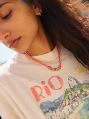 Bubble Letter Custom Paracord Necklace - Red/White