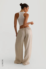 Heritage Linen Wide-Leg Pants - Sand