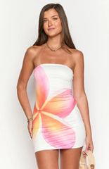 Pollen White Frangipani Mini Dress