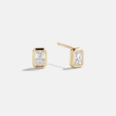 Bianca 14K Gold Earrings - Emerald Bezel Set Earrings