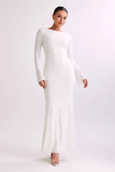 Tarna Slinky Fishtail Maxi Dress - Ivory