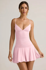 Modal Ruched A-Line Mini Dress in Baby Pink