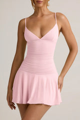 Modal Ruched A-Line Mini Dress in Baby Pink