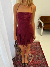 Delamere Mini Dress Burgundy Burnout