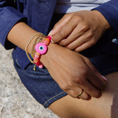 Bright Eyed Beaded Bracelet - Pink