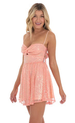 Sequin Twist A-line Dress in Coral