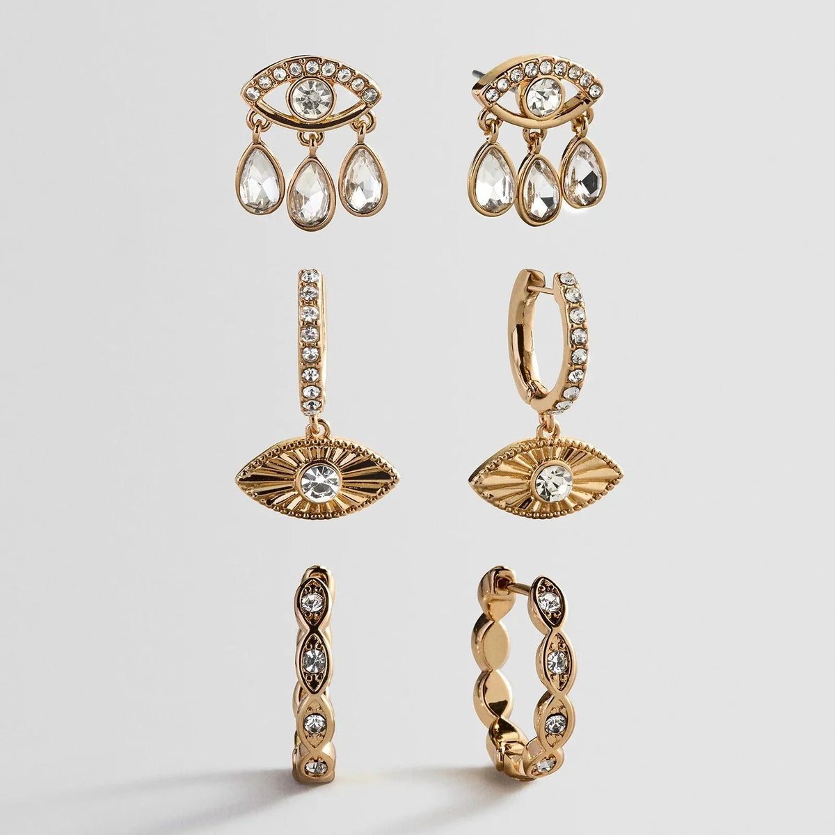 Good Intentions Evil Eye Earring Set - Gold/Pavé