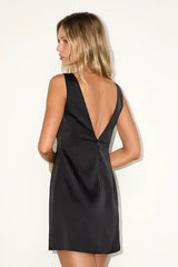 Elevated Appearance Black Satin Open Back Mini Dress