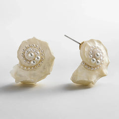 Santana Shell Statement Stud Earrings - Pearl