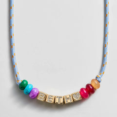 Custom Block Letter Semi-Precious Paracord Necklace - Light Blue